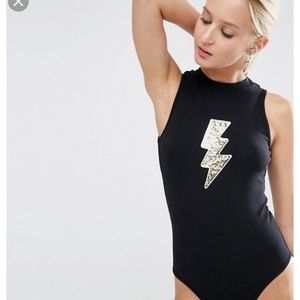 ASOS Body Suit with Gold Sequin Lightening Bolt